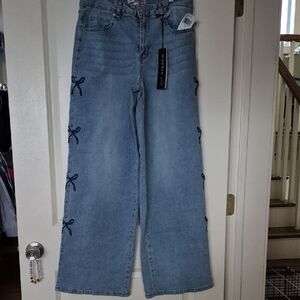 NWT Madden Girl Light Blue Wide Leg Jeans with Bow Details